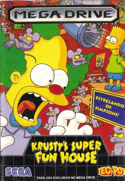 Front boxart of the game Krusty's Super Fun House (South America) on Sega Megadrive