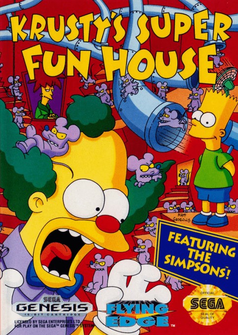 Front boxart of the game Krusty's Super Fun House (United States) on Sega Megadrive