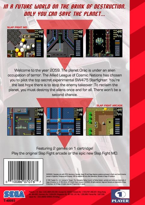 Back boxart of the game Slap Fight MD (United States) on Sega Megadrive