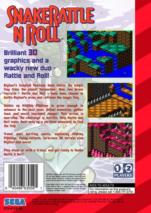 Back boxart of the game Snake Rattle n Roll (United States) on Sega Megadrive