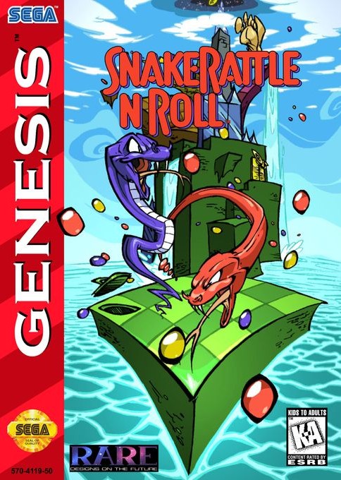 Front boxart of the game Snake Rattle n Roll (United States) on Sega Megadrive