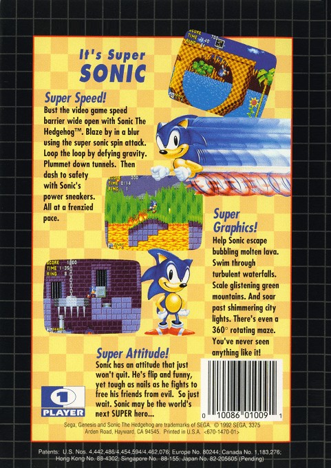 Back boxart of the game Sonic the Hedgehog (United States) on Sega Megadrive