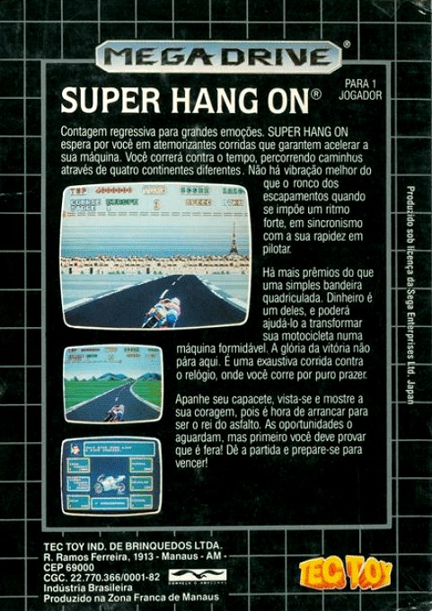 Back boxart of the game Super Hang-On (Brazil) on Sega Megadrive