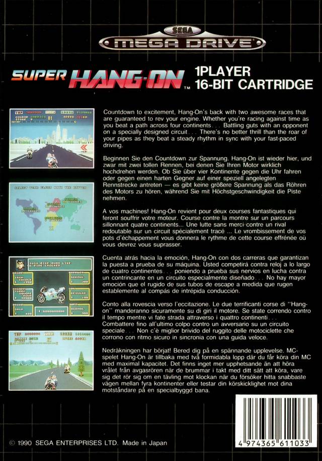 Back boxart of the game Super Hang-On (Europe) on Sega Megadrive