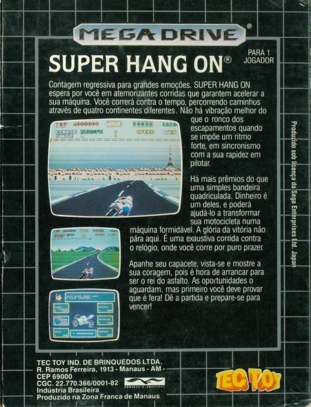 Back boxart of the game Super Hang-On (South America) on Sega Megadrive