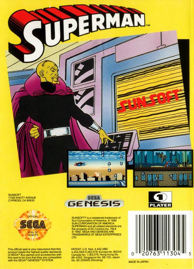 Back boxart of the game Superman (United States) on Sega Megadrive