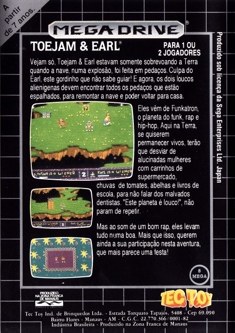 Back boxart of the game ToeJam & Earl (Brazil) on Sega Megadrive