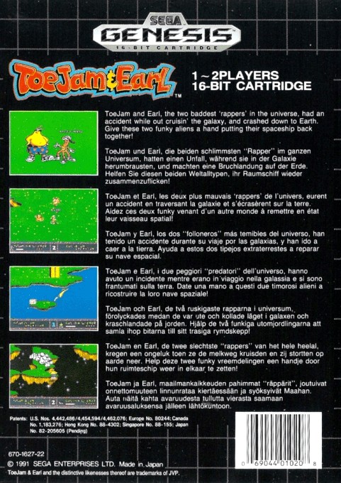Back boxart of the game ToeJam & Earl (Canada) on Sega Megadrive