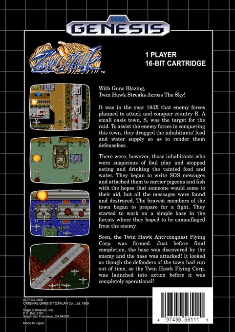 Back boxart of the game Twin Hawk (United States) on Sega Megadrive