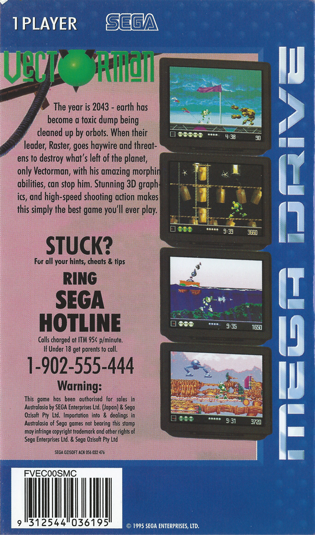 Back boxart of the game Vectorman (Australia) on Sega Megadrive