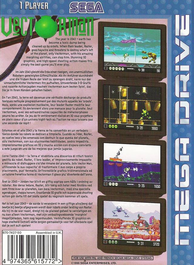 Back boxart of the game Vectorman (Europe) on Sega Megadrive