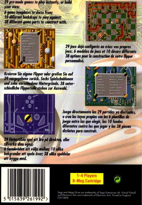 Back boxart of the game Virtual Pinball (Europe) on Sega Megadrive