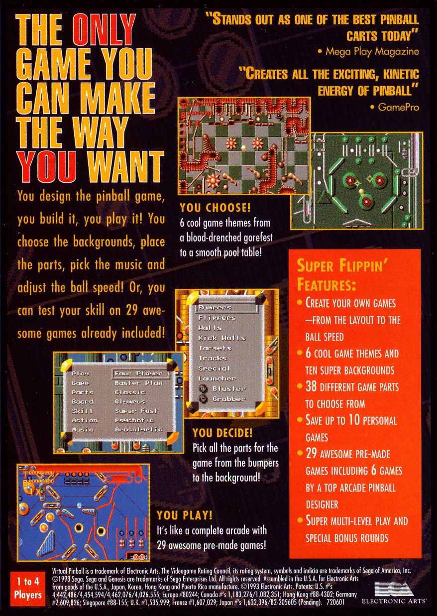 Back boxart of the game Virtual Pinball (United States) on Sega Megadrive