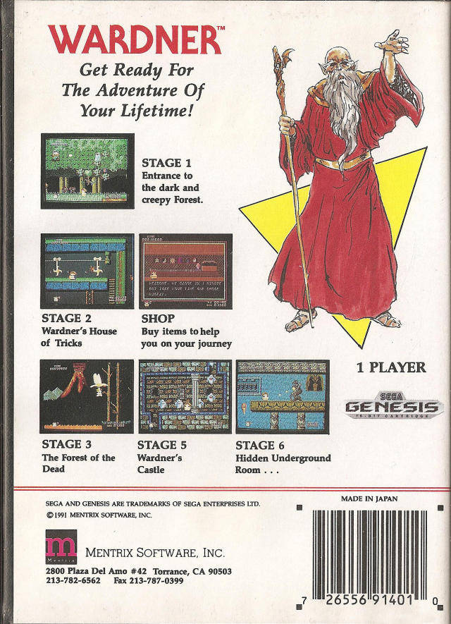 Back boxart of the game Wardner (United States) on Sega Megadrive