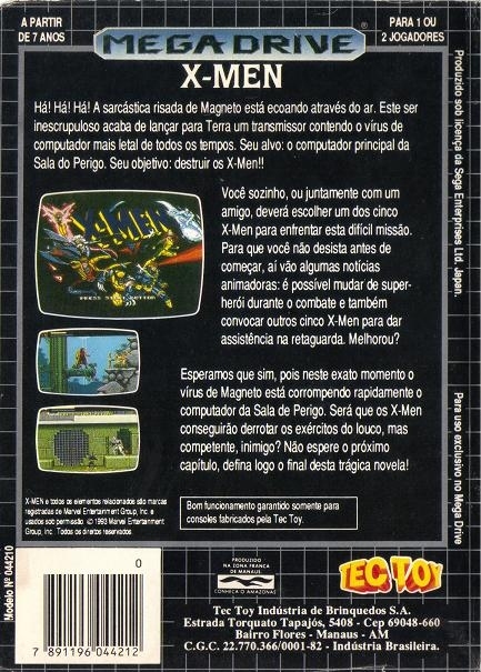 Back boxart of the game X-Men (South America) on Sega Megadrive