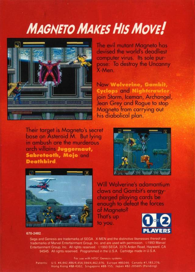 Back boxart of the game X-Men (United States) on Sega Megadrive