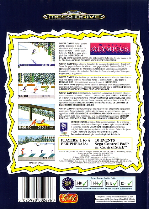 Back boxart of the game Winter Olympics - Lillehammer '94 (Europe) on Sega Megadrive