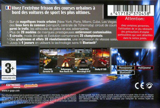 Back boxart of the game Asphalt - Urban GT (Europe) on Nokia N-Gage