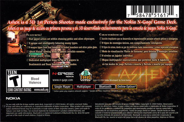 Back boxart of the game Ashen (United States) on Nokia N-Gage