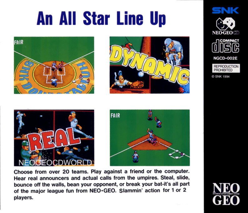 Back boxart of the game Baseball Stars Professional on SNK NeoGeo CD