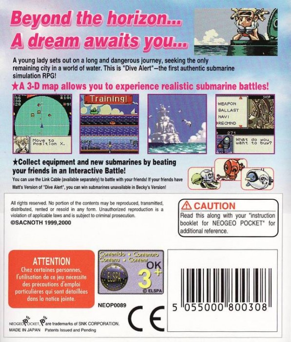 Back boxart of the game Dive Alert - Rebecca Version (Europe) on SNK NeoGeo Pocket
