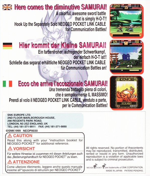 Back boxart of the game Samurai Shodown! 2 (Europe) on SNK NeoGeo Pocket