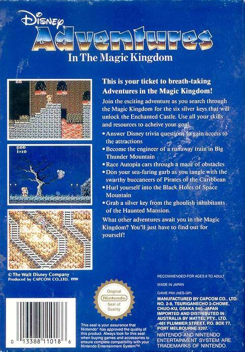 Back boxart of the game Adventures in the Magic Kingdom (Australia) on Nintendo NES