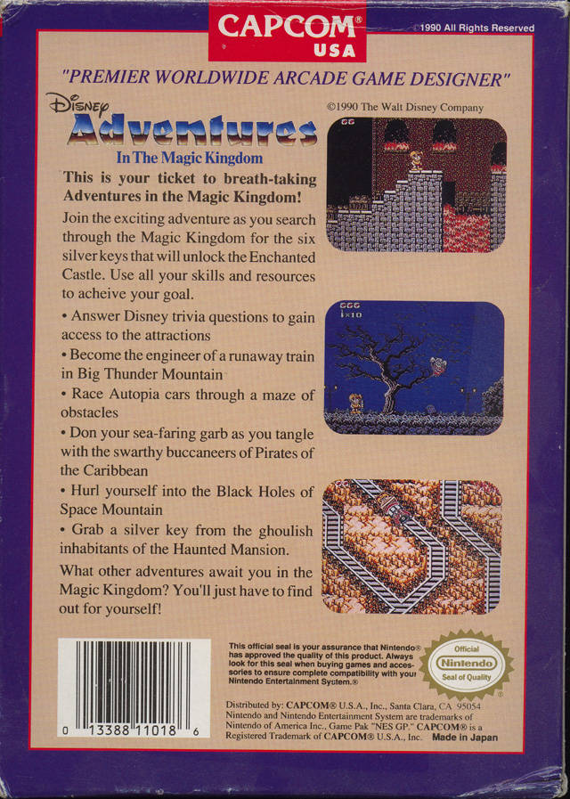 Back boxart of the game Adventures in the Magic Kingdom (United States) on Nintendo NES