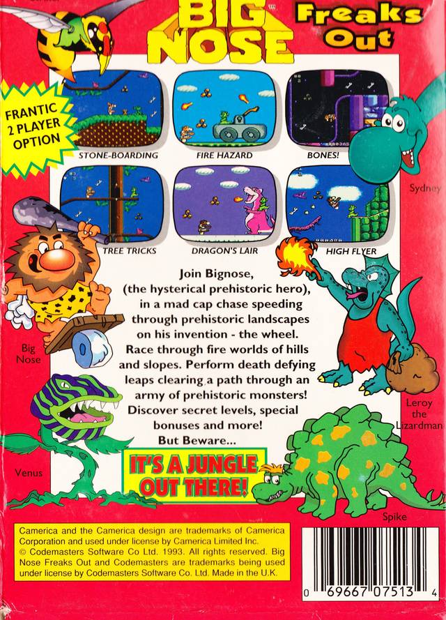 Back boxart of the game Big Nose Freaks Out (United States) on Nintendo NES
