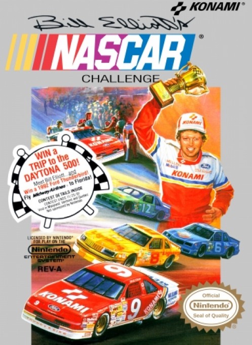 Front boxart of the game Bill Elliott's NASCAR Challenge (United States) on Nintendo NES