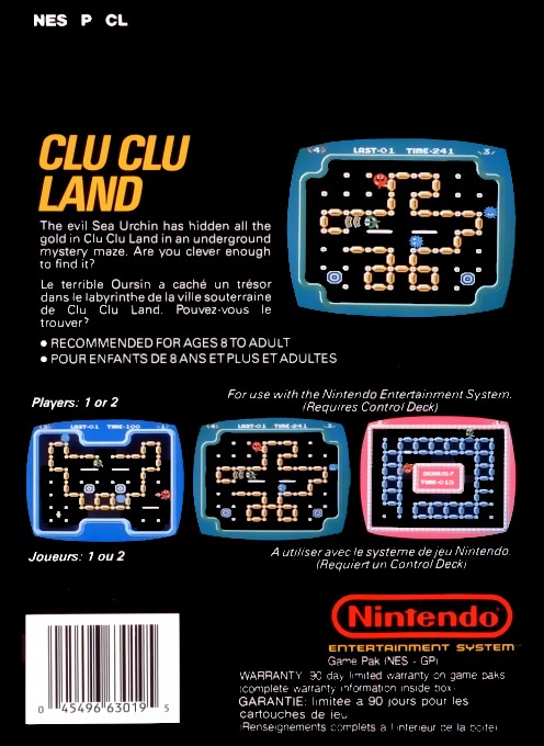 Back boxart of the game Clu Clu Land (France) on Nintendo NES