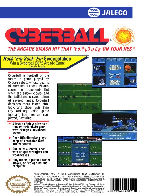 Back boxart of the game Cyberball (United States) on Nintendo NES