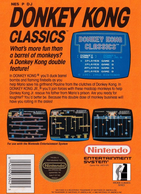 Back boxart of the game Donkey Kong Classics (United States) on Nintendo NES