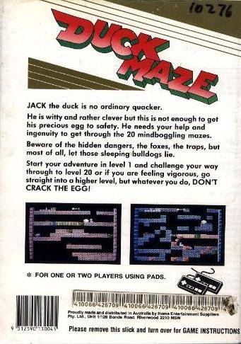 Back boxart of the game Duck (Australia) on Nintendo NES