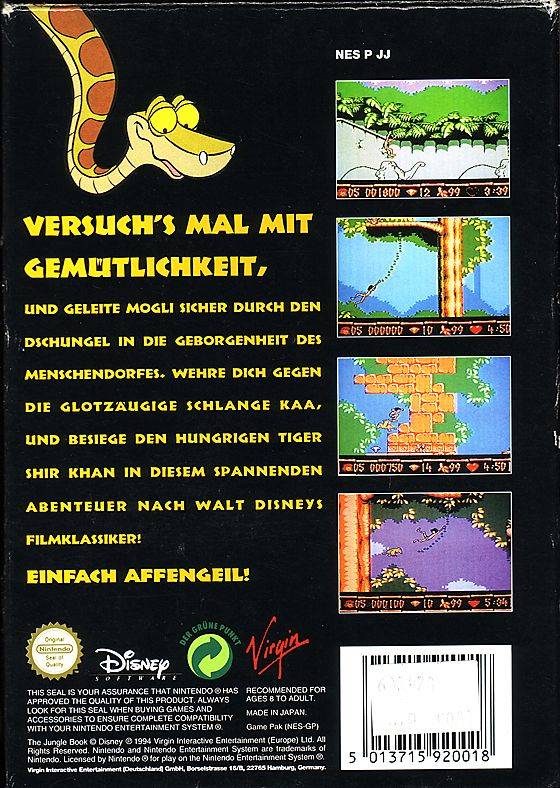 Back boxart of the game Jungle Book, The (Europe) on Nintendo NES