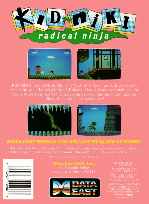 Back boxart of the game Kid Niki - Radical Ninja (United States) on Nintendo NES