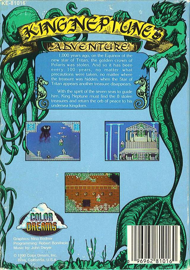 Back boxart of the game King Neptune's Adventure (United States) on Nintendo NES