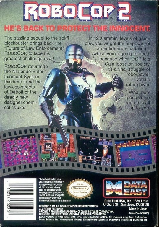 Back boxart of the game RoboCop 2 (United States) on Nintendo NES