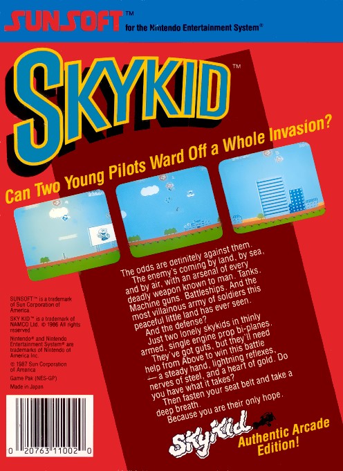 Back boxart of the game Sky Kid (United States) on Nintendo NES