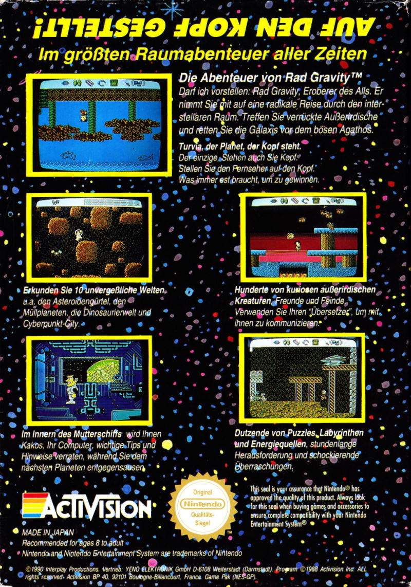 Back boxart of the game Abenteuer von Rad Gravity, Die (Germany) on Nintendo NES
