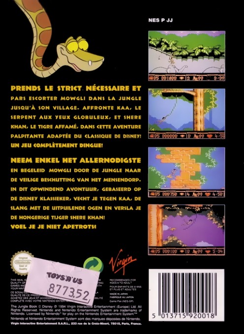 Back boxart of the game Livre de la Jungle, Le (France) on Nintendo NES