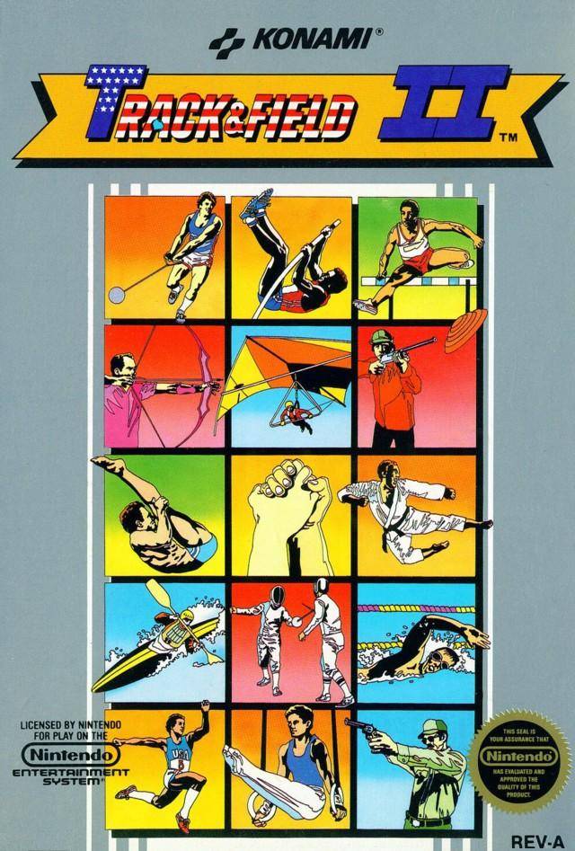 Front boxart of the game Track & Field II (United States) on Nintendo NES