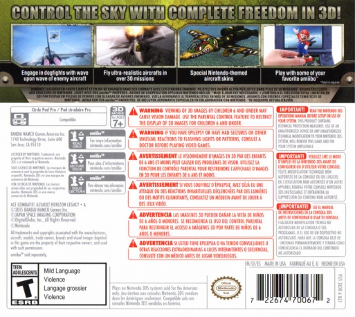 Back boxart of the game Ace Combat - Assault Horizon Legacy (United States) on Nintendo 3DS