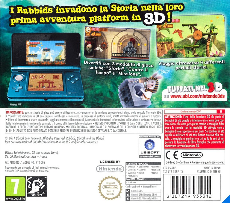 Back boxart of the game Rabbids 3D (Italy) on Nintendo 3DS