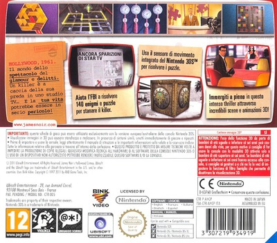 Back boxart of the game James Noir's Hollywood Crimes 3D (Italy) on Nintendo 3DS