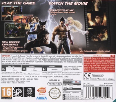 Back boxart of the game Tekken 3D - Prime Edition (Denmark) on Nintendo 3DS