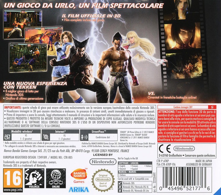 Back boxart of the game Tekken 3D - Prime Edition (Italy) on Nintendo 3DS