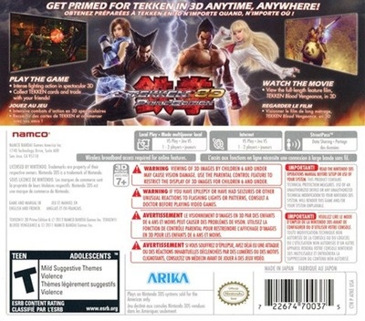 Back boxart of the game Tekken 3D - Prime Edition (United States) on Nintendo 3DS