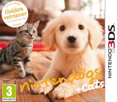 Front boxart of the game Nintendogs + Cats - Golden Retriever & New Friends (France) on Nintendo 3DS