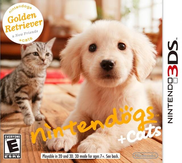 Front boxart of the game Nintendogs + Cats - Golden Retriever & New Friends (United States) on Nintendo 3DS